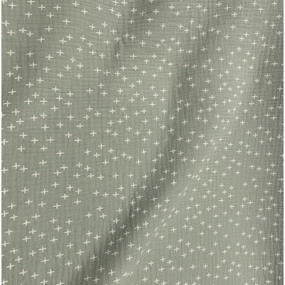 Муслин жатка плюсики на оливке 135 см, м