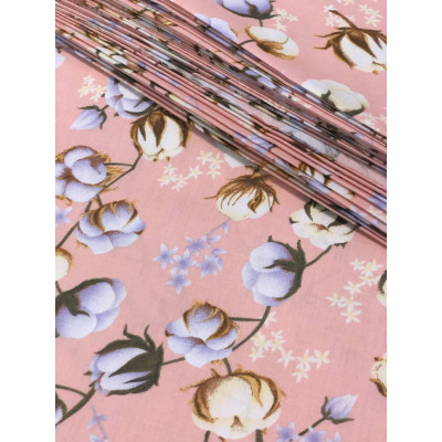 Сатин (бавовняна тканина) Квітуча бавовна на персіковом (ширина 160см, щільність 120г/м2), м