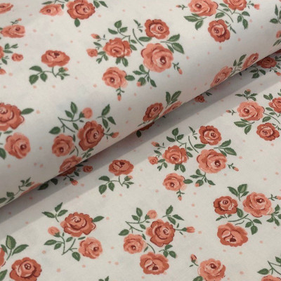 Сатин (хлопковая ткань)  кустові червоні троянди (ширина 160см, 120г/м2)