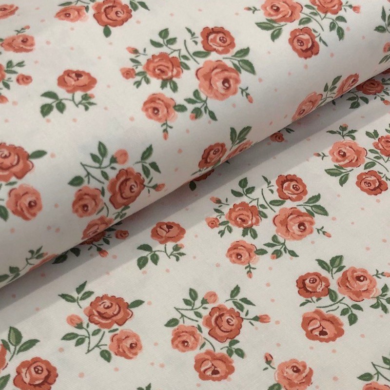 Сатин (хлопковая ткань)  кустові червоні троянди (ширина 160см, 120г/м2)